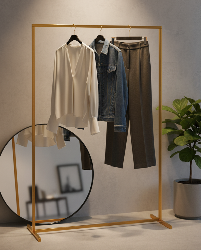 رگال لباس مینیمال "تارا": چگونه یک رگال با رنگ خودرویی، بوتیک شما را لوکس و ماندگار می‌کند؟